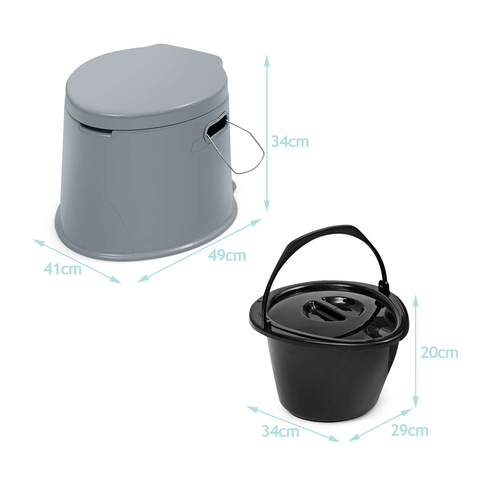 DREAMADE Toilette Portable – 5L Porte Rouleau de Papier Toilette, Utilisation à l’Intérieur et l’Extérieur pour Personnes Agés et Maladies, Voyage pour Caravanes, Campings en Plein Air, Gris et Noir