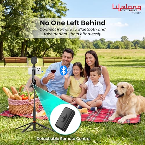 Image of Lifelong Electronics 2-in-1 AI Powered Selfie Stick & Tripod Stand with Auto Face Tracking | Bright Dual Lights | for Phone & Camera | Up to 183CM /6 Feet | Bluetooth Remote | Mobile Stand for Desk