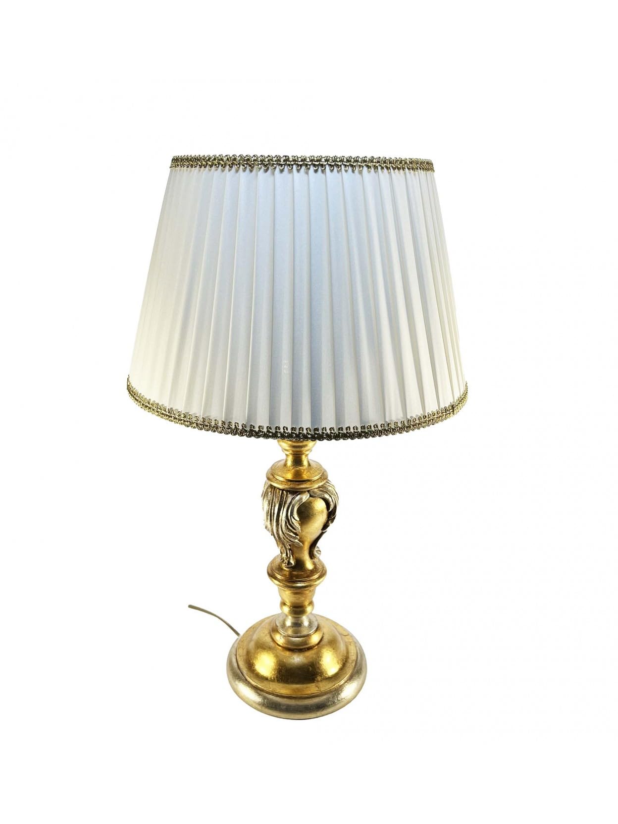 Generico Lume grande, lampada da tavolo classica in legno foglia oro-argento 1 luce Dbs 301/bg per salotto, cameretta, soggiorno, camera da letto.