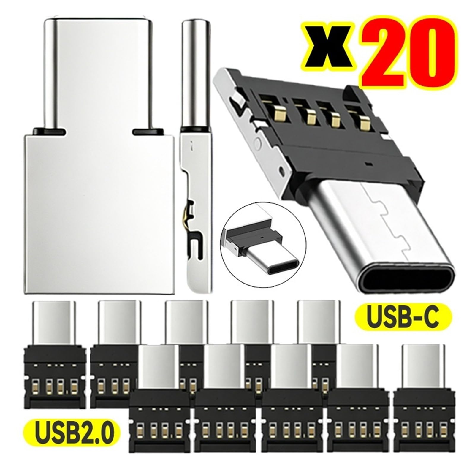 Adattatore OTG da USB-C maschio a USB 2.0 femmina, 1-20 pezzi (8 pezzi)