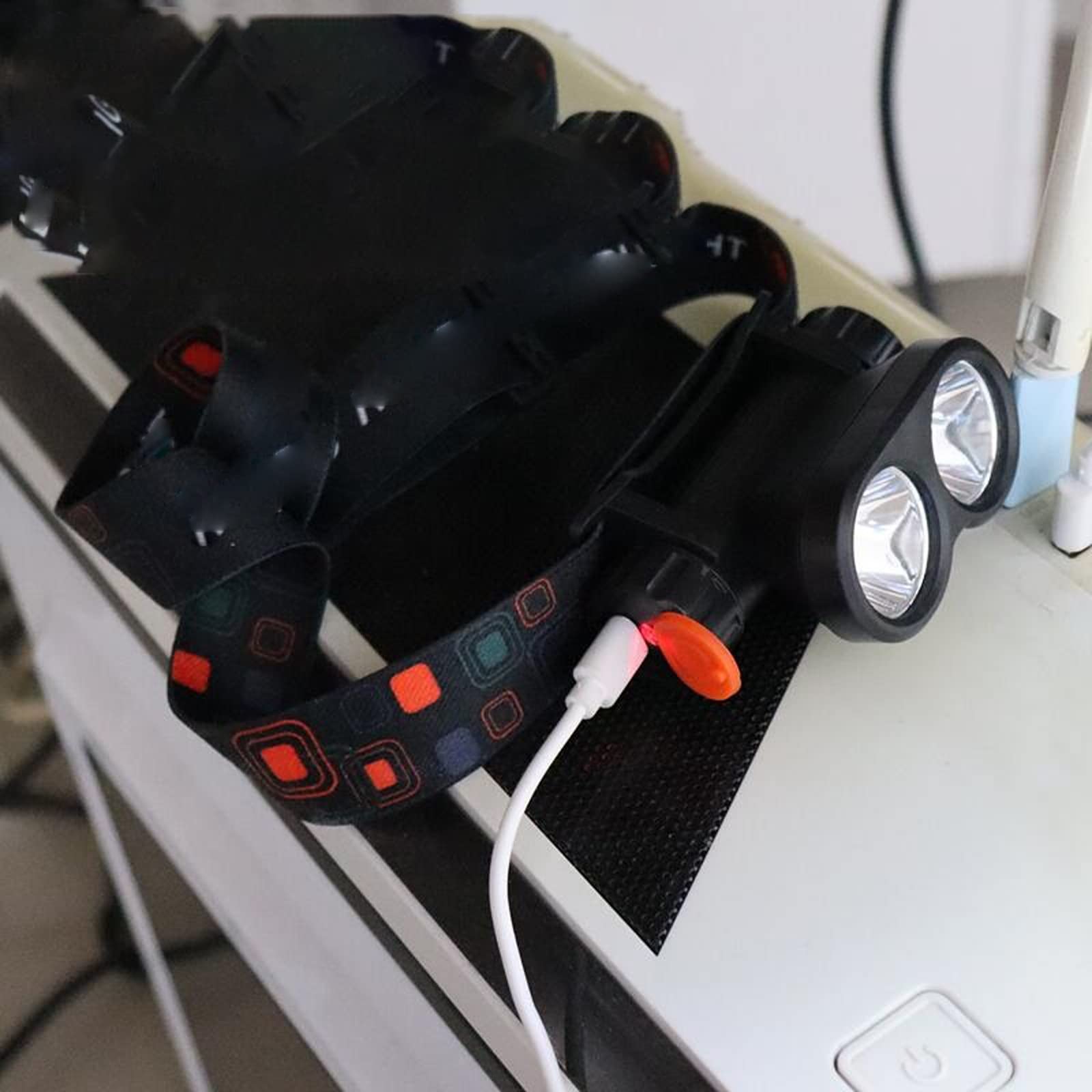 Latarka czołowa mini przenośna biało-żółta lampa czołowa ładowana przez USB + wbudowana latarka czołowa LED latarka czołowa