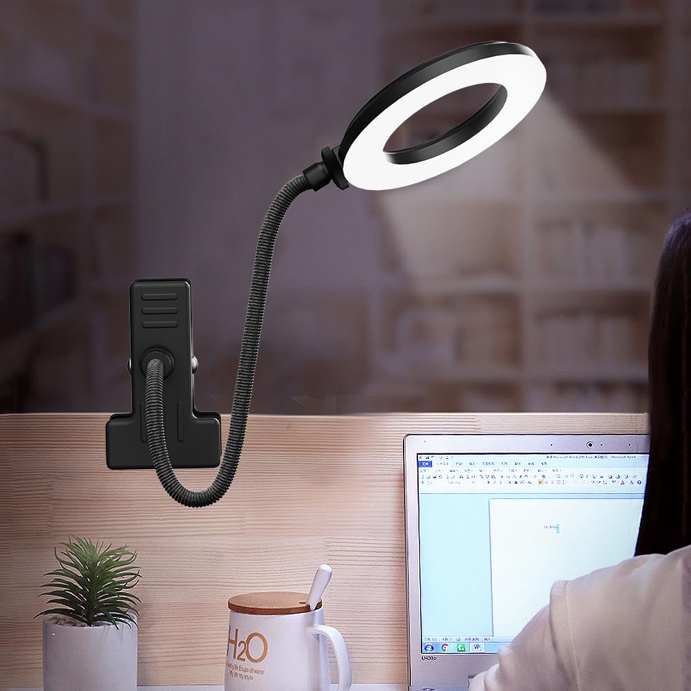 Lampe de bureau à clipser, rose, plastique, 3 modes de couleur et 10 niveaux de luminosité, col de cygne flexible, port USB, pour la lecture, la couture, les travaux manuels
