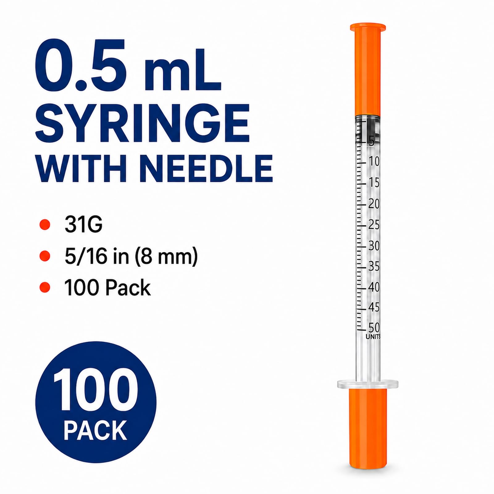 0.5 ml/cc Syringes, 31g 5/16 .5cc syringe with needle, 100 Count — Amazon image 2
