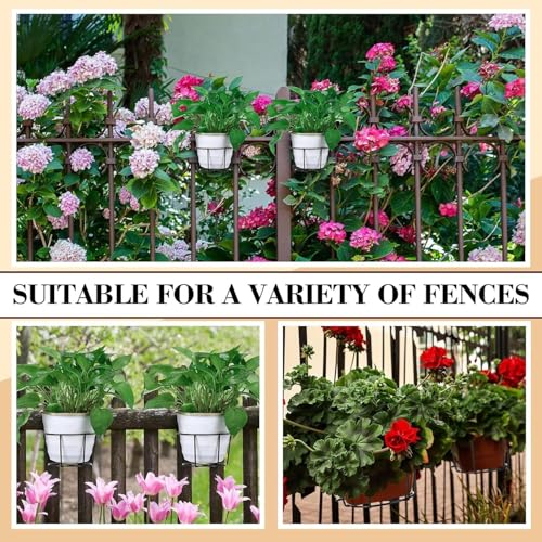 Image of Anti Rust Metal Hanging Planters for Balcony | Round Flowerpot Holder | Railing Planters, Fence Garden Flowerpot, Gamla, Flower Pots for Home and Garden (Black - Pack of 8)