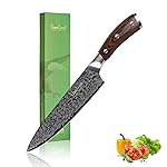 FineTool 7Cr17 - Coltello da chef professionale, taglia verdure in acciaio inox, adatto al legno di rosa, il coltello da cucina il pi`u tagliente