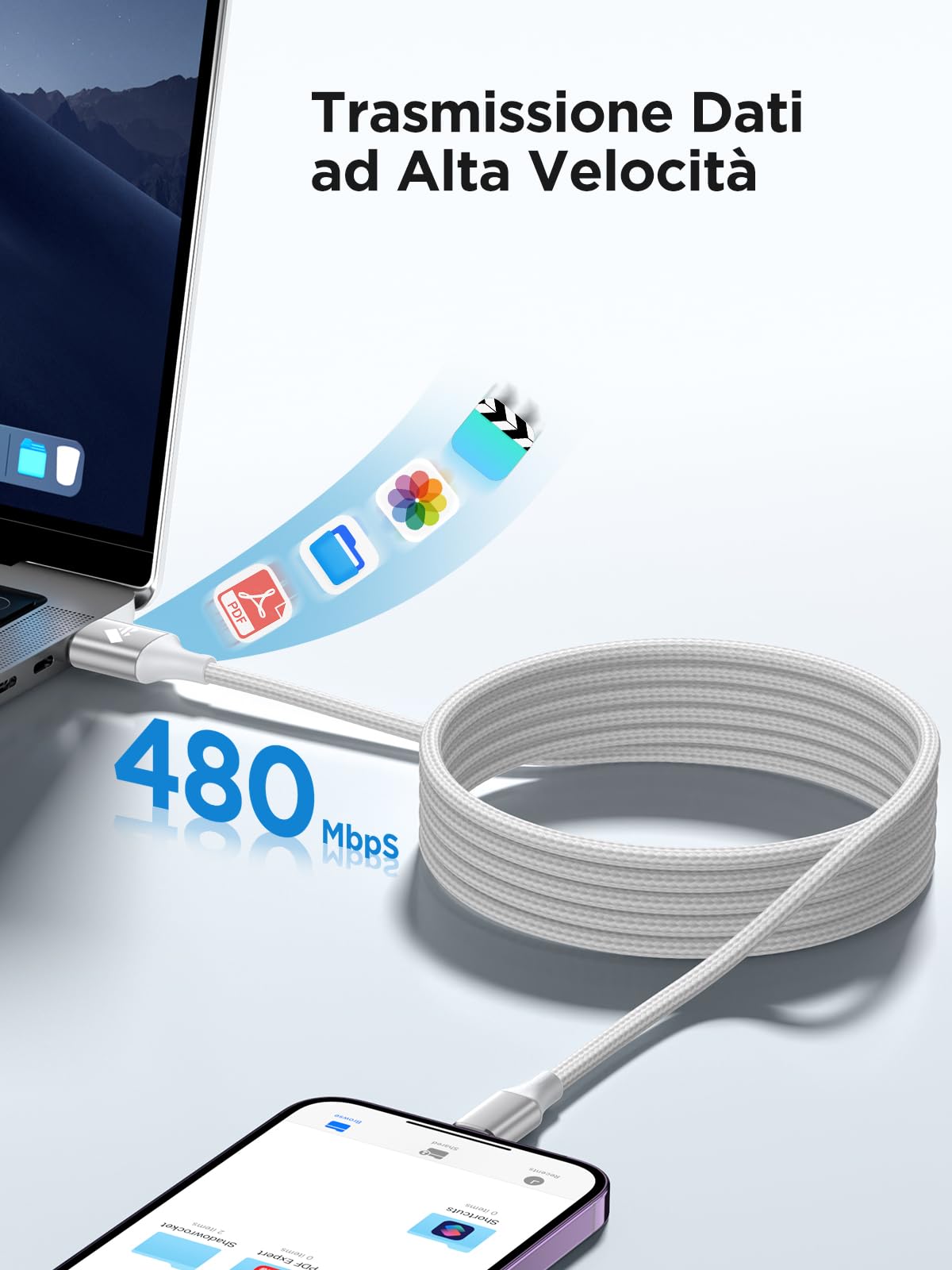 Aioneus Cavo iPhone, 1.8M Ricarica Filo Caricatore iPhone Carica Rapida Certificato MFi Lungo Cavo Lightning USB Caricabatterie Cavetto per iPhone 11 12 13 14 Pro Max Plus Mini XS XR X 8 7 6 SE iPad