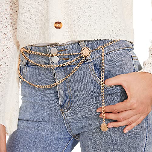 Multilayer Metal Waist Chain Belt for Women, Adjustable Women Long Belt Body Belly Jewelry for Dresses Jeans Trousers3