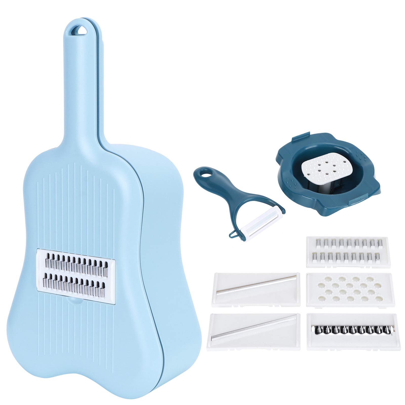Utensilios de corte de cocina con hojas de acero inoxidable y acabado azul claro