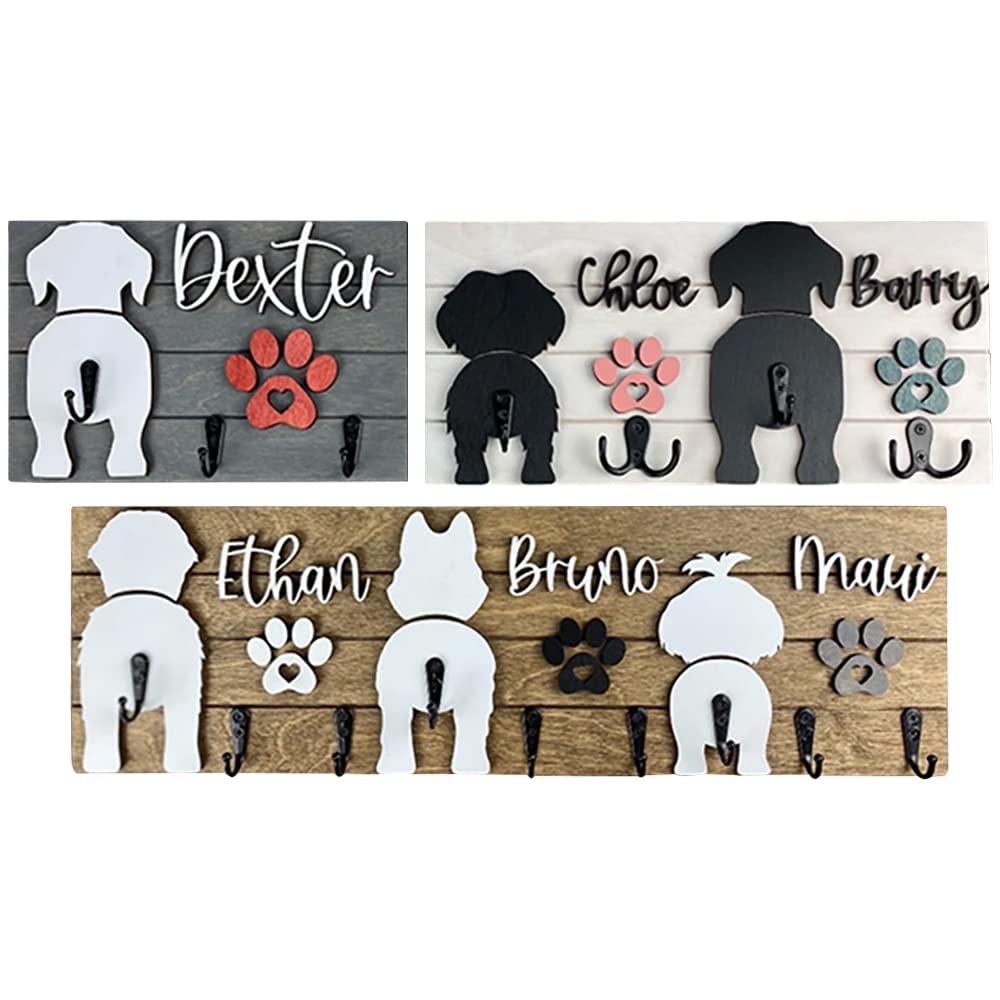 AHROZHOUIK Personalised Dog Leash Holder Wall Mount Custom Name Key Hook for Home Entryway Gifts for Family Pet Lover Pet Owner Housewarming Xmas Birthday (Style 10)