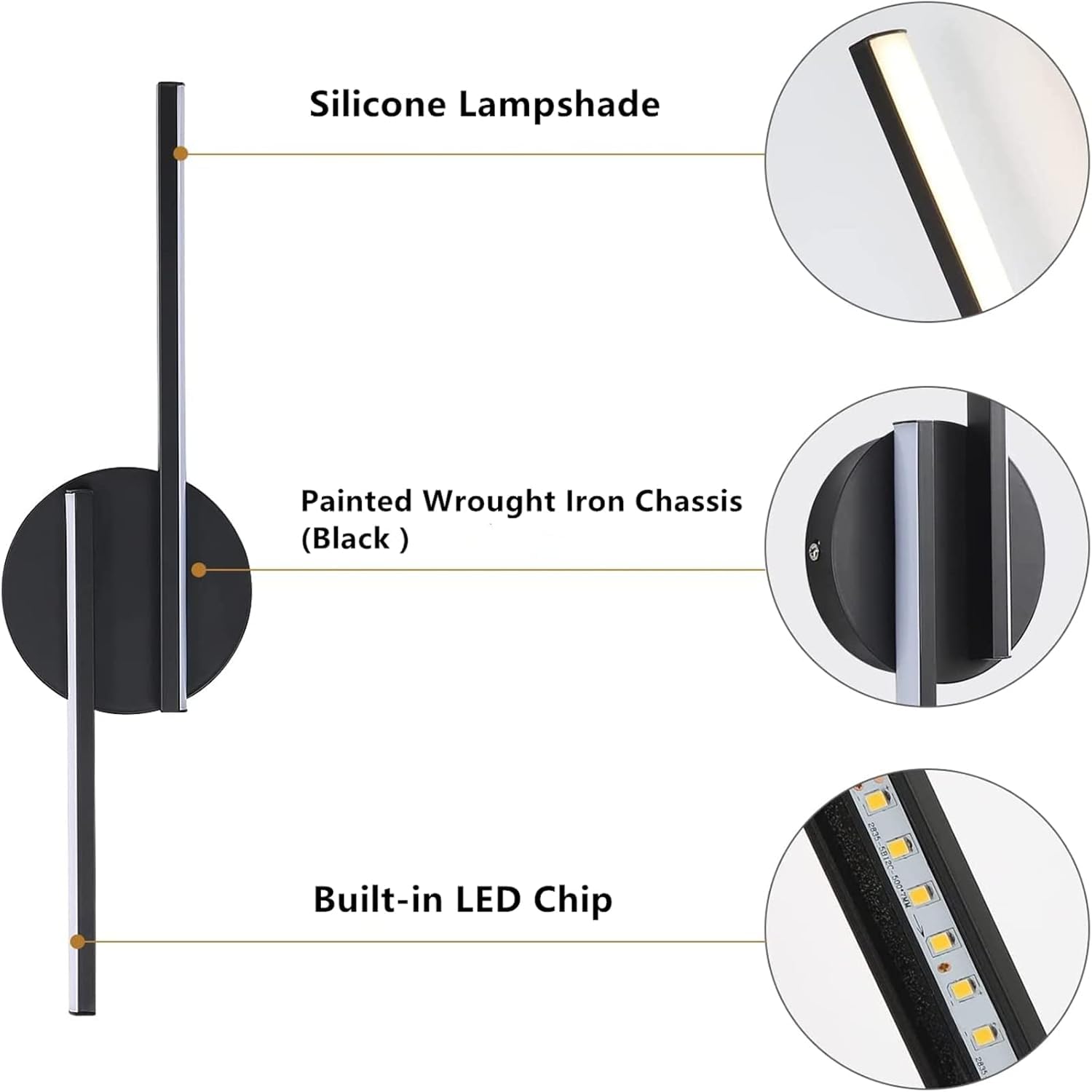 Applique da Parete Interno, 16W Lampada LED Moderno, 1800LM Lampada a Muro per Camera da Letto Soggiorno Corridoio Scale (Nera luce calda-confezione da 2)