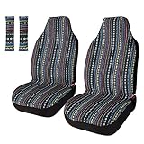Copap Universal Stripe Colorful 4pc Front Seat Covers Saddle Blanket Baja Bucket Seat Cover with Seat-Belt Pad Protectors for Car, Truck & SUV