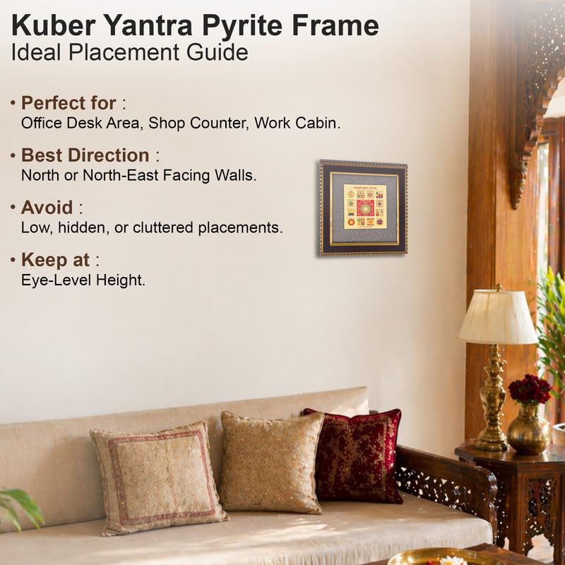 Image of Kuber Yantra Wall Frame for Wealth Attraction & Financial Growth, Gold Finish Vastu Decor for Home & Office