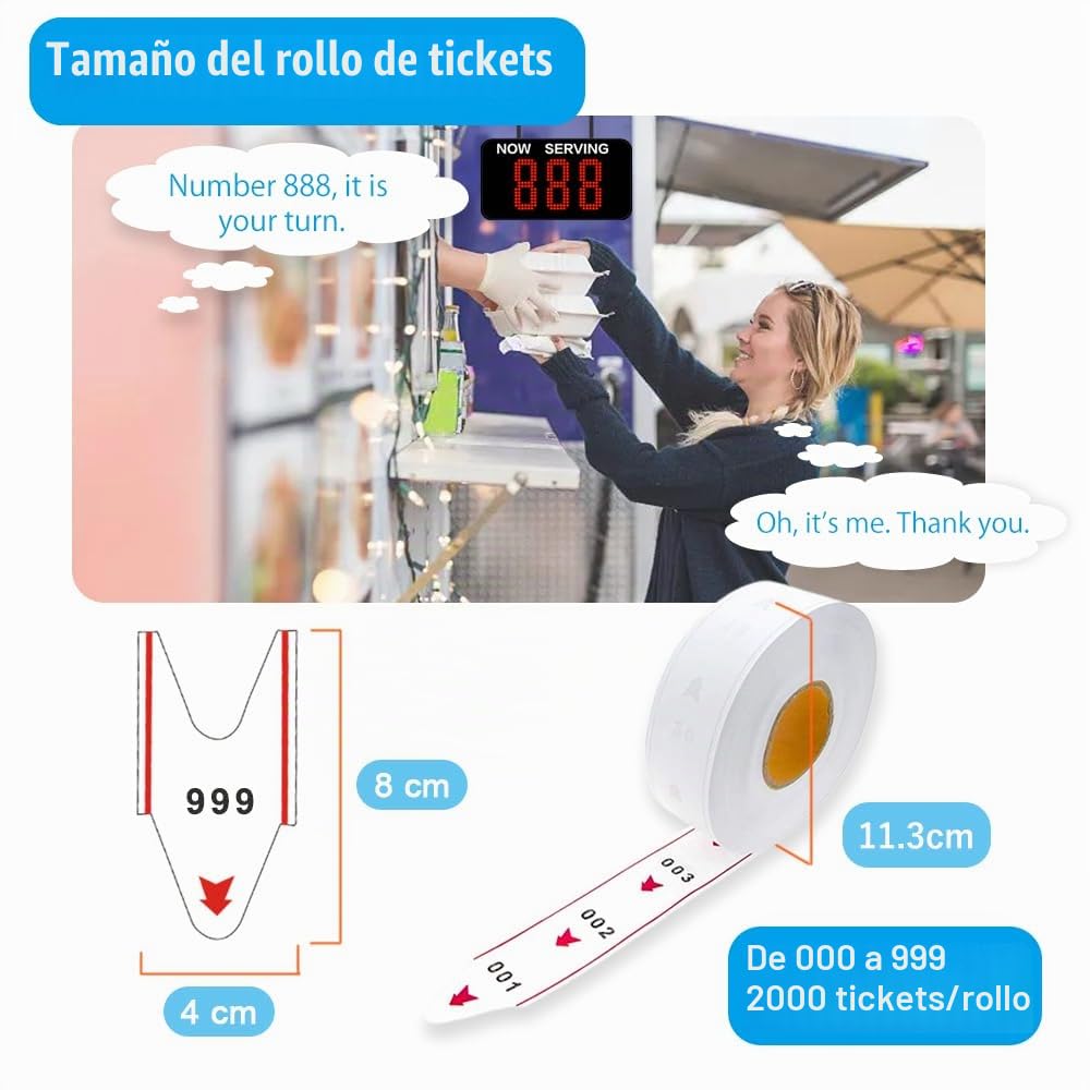 Rollo Tickets Su Turno (5 Rollos,000-999) | 3 Digitos, 2000 Tiquets Turno | Rollos Su Turno, Tickets Turno,Tickets Numerados, Rollo Turno | Rollo Numeros Turno Para Dispensador Numeros