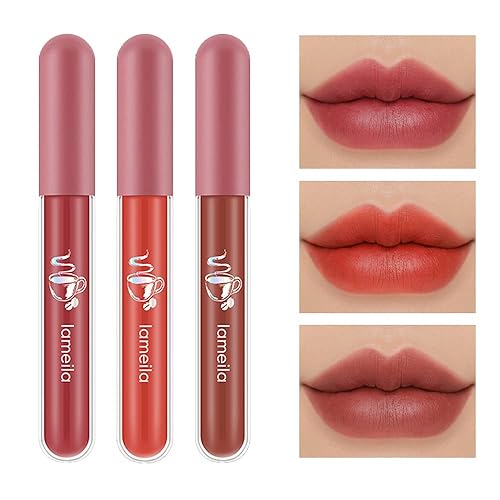 ETEDES Juego de 3 lápices labiales líquidos mate de larga duración antiadherente no se decolora líquido mate impermeable brillo labial 2
