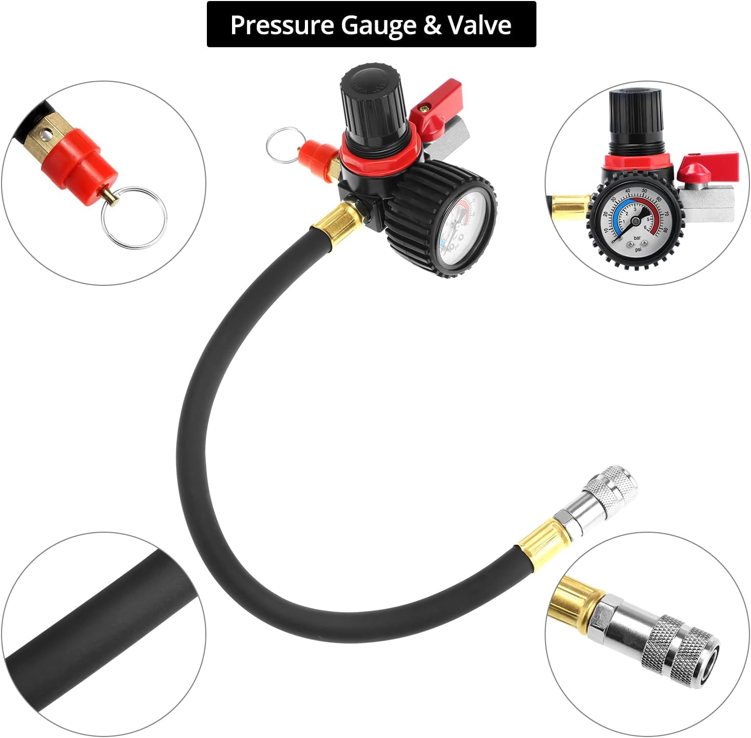QWORK 9-Piece Turbo Boost Pressure Leakage Tester Set, 1-3/8" - 3-1/2", Compatible with Car Turbo Systems & Cooling System Hoses