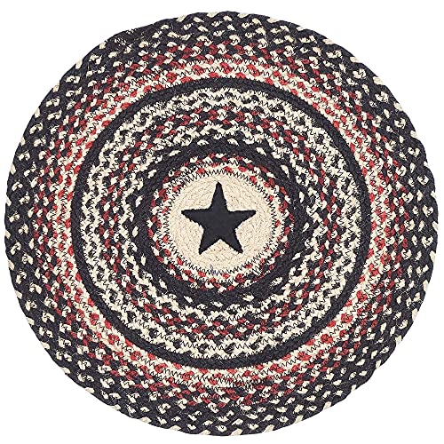 VHC-Brands-Colonial-Star-Trivet-Hot-Pad-for-Pots-Pans-Tan-Black-Red-Jute-Blend-Round-Circle-15-Inches VHC Brands Colonial Star Trivet Hot Pad for Pots Pans Tan Black Red Jute Blend Round Circle 15 Inches