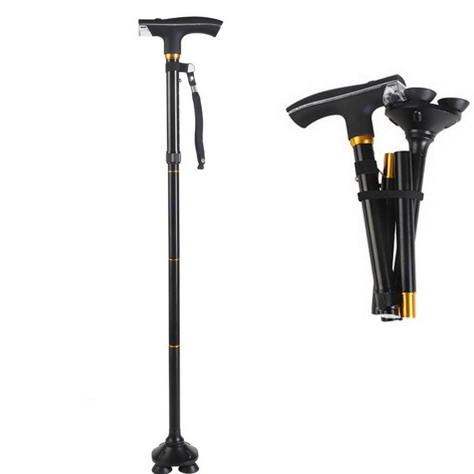 Bastón para Caminar de Cuatro Patas, bastón Plegable con luz LED, Alturas Ajustables, Ideal para discapacitados y Ancianos, bastón de Ayuda a la Movilidad Star of Light