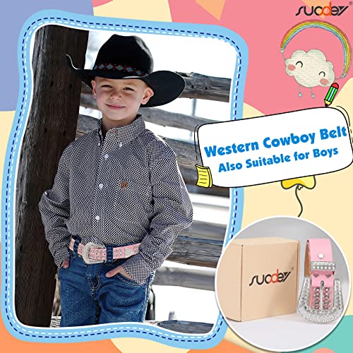 SUOSDEY Kids Rhinestone Belt for Girls Boys,Western Cowgirl Cowboy Studded Leather Belt for Child3