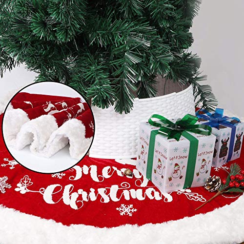 DR.DUDU 48 Inches Christmas Tree Skirt, Red Double Layers Xmas Tree Decor for Christmas Winter Holiday Home Party Decoration