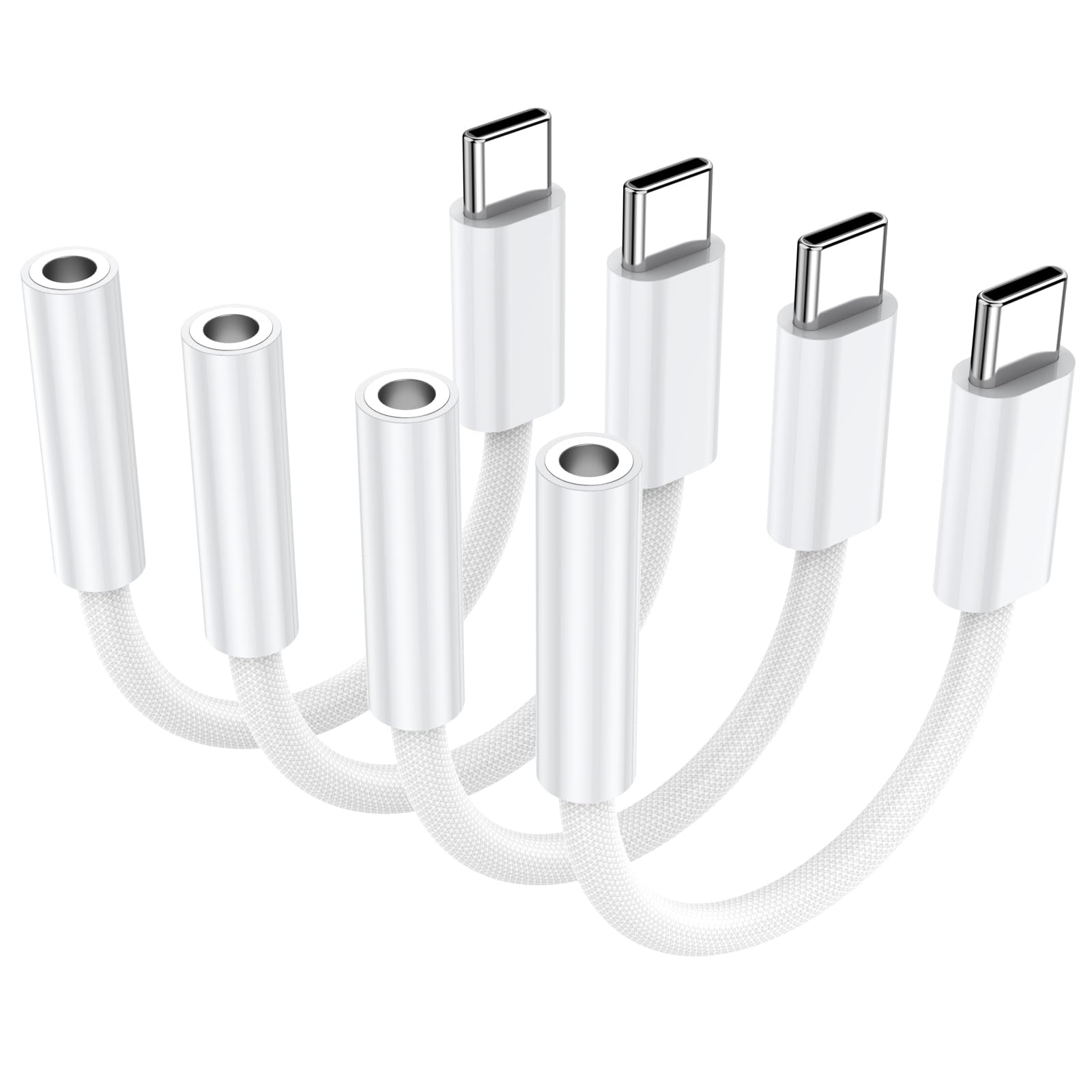 4 Pack USB C to 3.5mm Audio Headphone Adapter, Type C Adapter for Headphones Cable Compatible with iPhone 17/16/15, iPad Pro, Galaxy S25 S24 S23 Ultra, Pixel 10/9/8 White 4 Pack