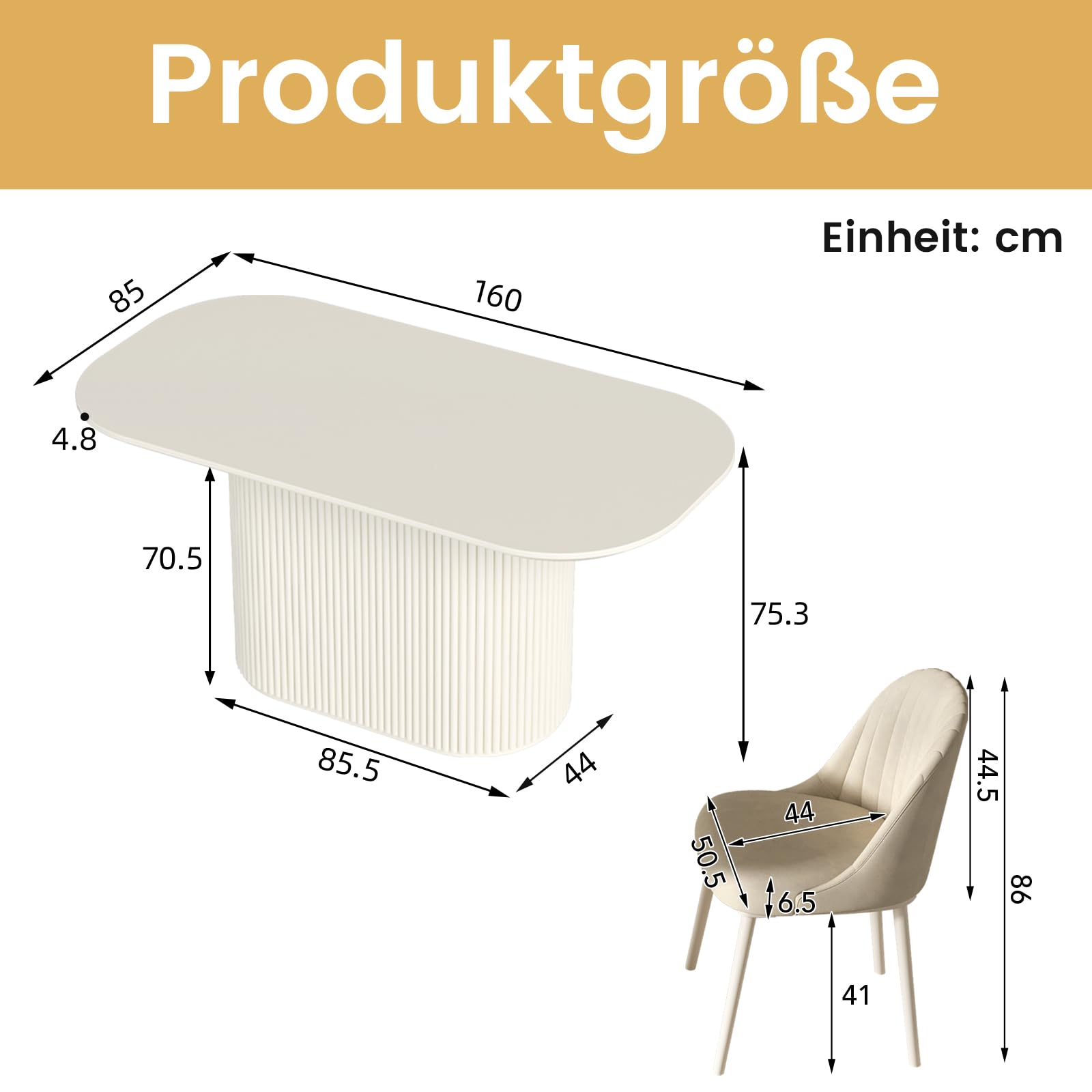 Modernes Esstisch Set mit 6 Stühlen, Weiß Essgruppe im Skandinavischen Design, Platzsparend und Pflegeleicht, Esszimmertisch für Küche & Wohnzimmer, Stabil & Stilvoll (1 Esstisch 6 Stühle, 160 cm)