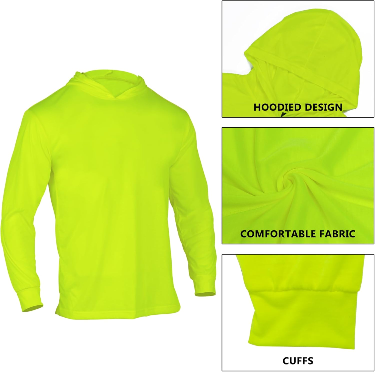VENDACE High Visibility Safety Long Sleeve Shirts for Men 3 Pack Hi Vis Construction Work Shirts with Hood(Mix,2XL) - Image 6