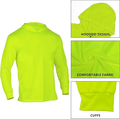 Miniatura 6 de Camisas de manga larga de seguridad de alta visibilidad para hombre, paquete de 3 camisas de trabajo de construcción con capucha (amarillo, XL)