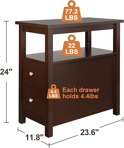 Miniatura 3 de Oteymart Mesa auxiliar para silla, mesa auxiliar estrecha, mesa auxiliar rectangular con cajones y estante para sala de estar, muebles de mesa