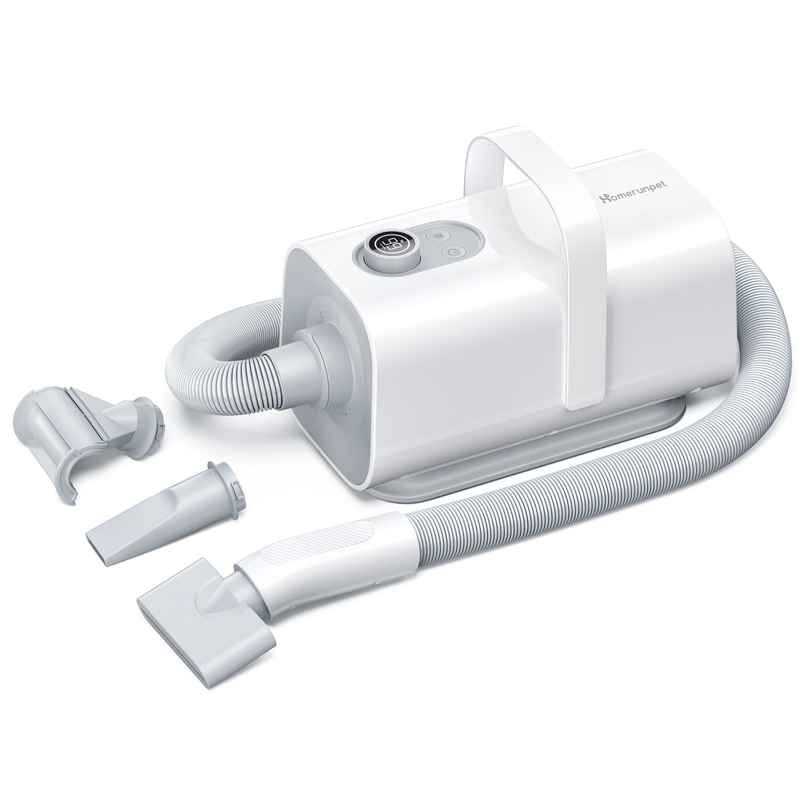 HomeRunPet Ultra Silenzioso Soffiatore per Cani per la Toelettatura, Asciugacapelli per Cani di qualità da Salone, 99 velocità e Controllo Temperatura Phon per Cani con 3 Ugelli Diversi