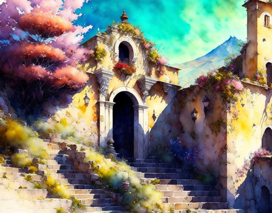 Affiche Sicile aquarelle 58x90 cm SERENDIPITP toile decoration murale