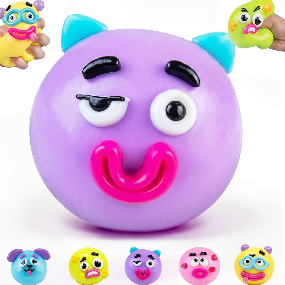 Smushers Fidget Toy,Interchangeable Faces Squishy Toys,TPR Stress Balls,Anxiety Relief Fidgets,Squishy Fidget Toys,Stress Toys,Party Bag Fillers for Kids, Fidget Toys (Purple)