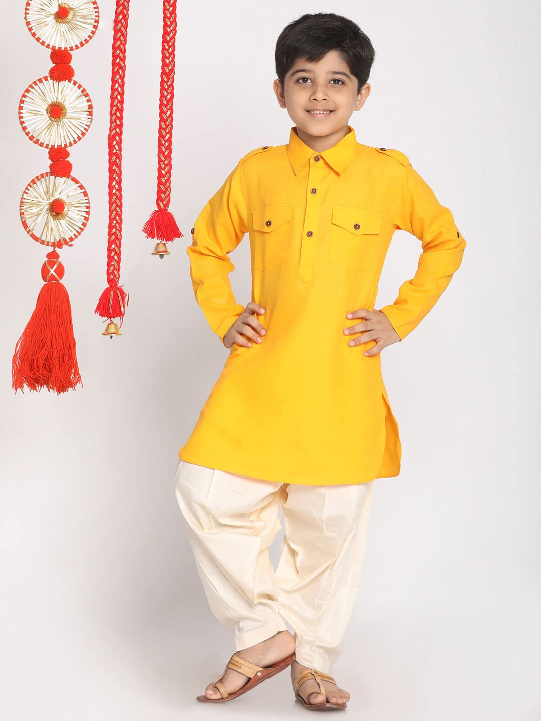 Jbn Creation Boys' Yellow Cotton Blend Pathani Suit Set_Jbnbpt003Ywnpty1Cr_36