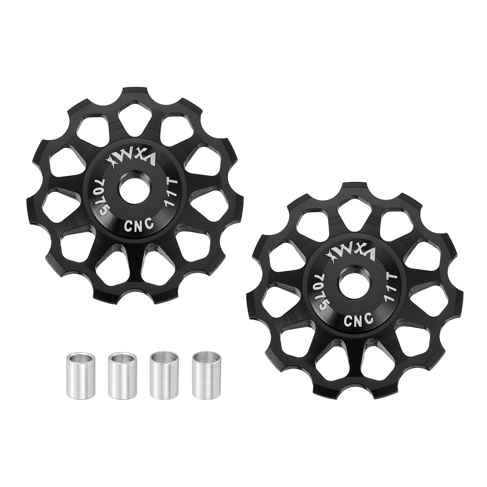sourcing map 2 Set Bicycle Rear Derailleur Pulley 11T Ceramic Bearing Wheel Aluminum Alloy Guide Roller Wheels for 8/9/10/11 Speed Transmission System Road Bike Mountain Bike MTB BMX, Black