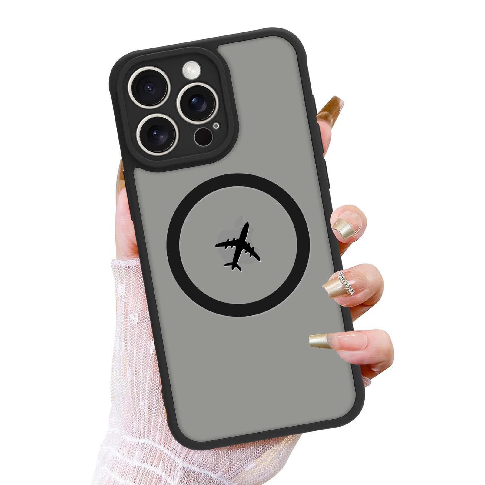 ZIYE Case for iPhone 12 Pro Max Magnetic Case, Cute Airplane Design Case [Compatible with MagSafe] Translucent Matte Shockproof Women Men Girl Protective Phone Cover, Black