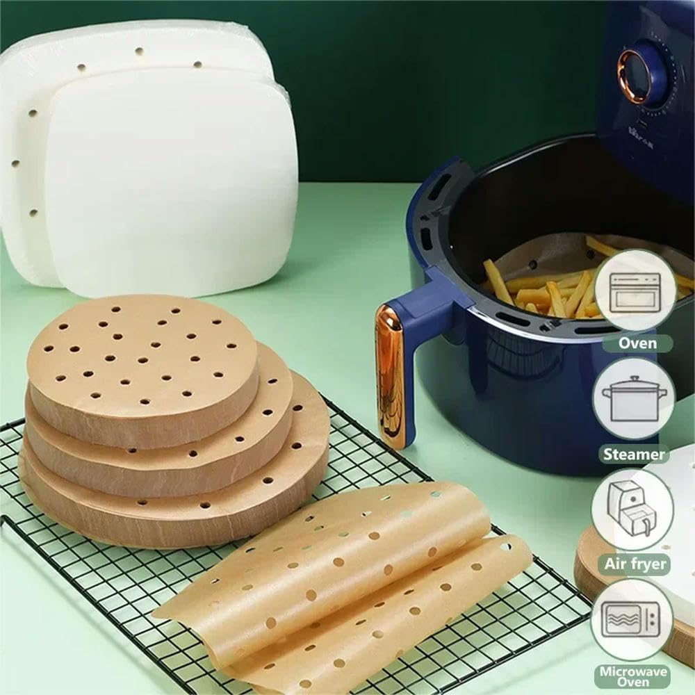 NYSDM 100 szt. wkładek do parownika Air Fryer Perforowane papiery do pieczenia Mata do gotowania na parze nieprzywierająca Papier pochłaniający olej