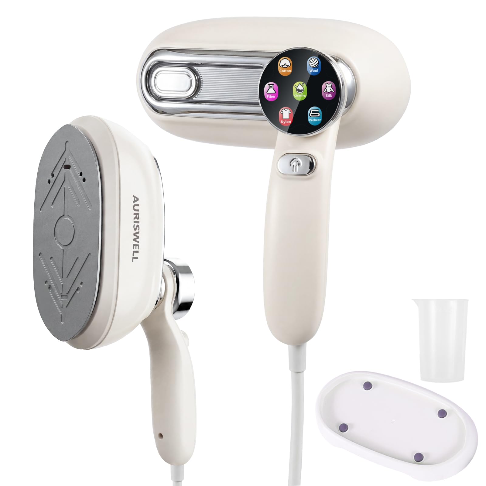 AURISWELL Handheld Steamer for Clothes, 1200W Portable 2-in-1 Garment Steamer & Travel Iron with 7 Modes, 180° Rotatable Handle, Fast 30s Heat-Up, Visual Panel & Self-Clean, 160ml for Home and Travel - 2