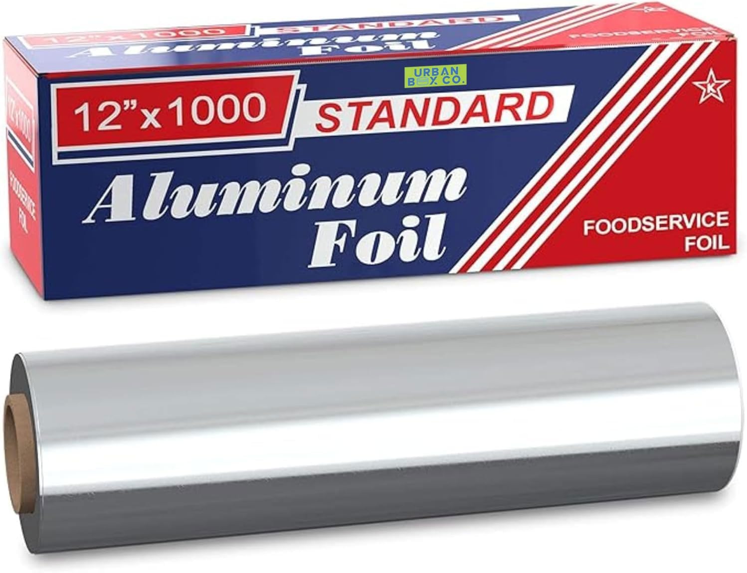 Urban Box Co. 12"x1000' Standard Aluminum Foil Roll Commercial-Grade Silver Wrap for Food Service, Catering, Baking & Home Use. Durable, Tear-Resistant, Heat-Safe Industrial Foil Roll