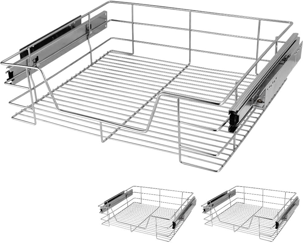 KuKoo 3 x Kitchen Pull Out Soft Close Heavy Duty Baskets, 600mm Wide