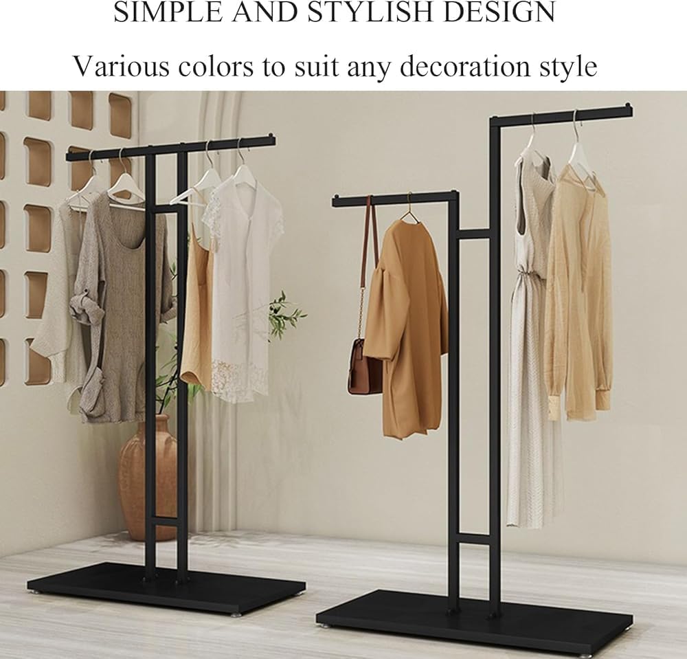頑丈な2ウェイ衣類ラック、ストレートアーム、ダブルハンギングロッド
