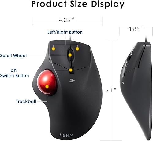 Miniatura 7 de SANWA - Mouse ergonómico con cable, ratones ópticos, botones silenciosos programables, trackball de 1.575 in, 60080012001600 DPI, compatible con