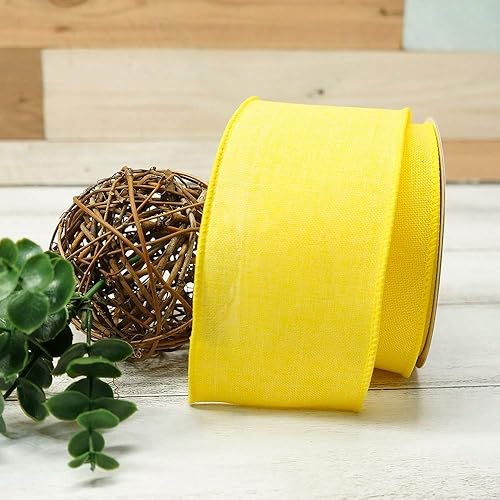 Miniatura 3 de CT CRAFT LLC Cinta de tela de arpillera con alambre de 2.5 pulgadas x 10 yardas, color amarillo para Navidad, decoración de boda, envoltura de
