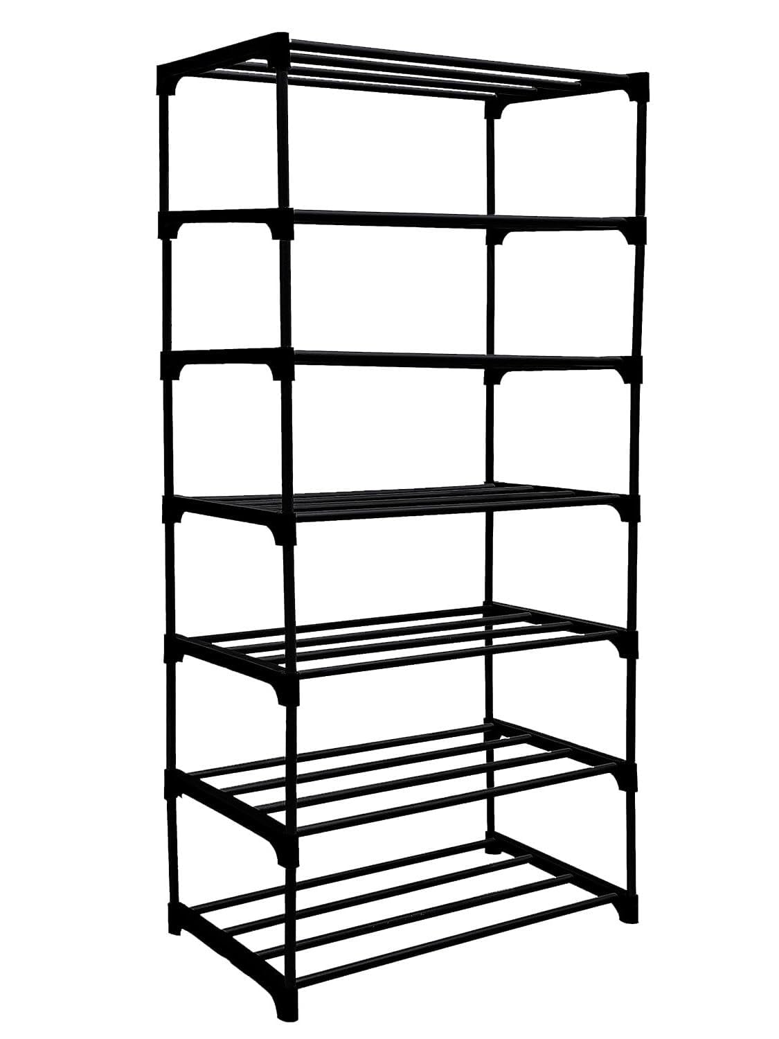 MAX Houser Foldable Collapsible Wardrobe Organizer Rack – Multi-Purpose Storage Shelf for Clothes, Shoes, Toys & Books – Lightweight & Durable – 7 Tier Space Saving Shelf (Black)-image-5