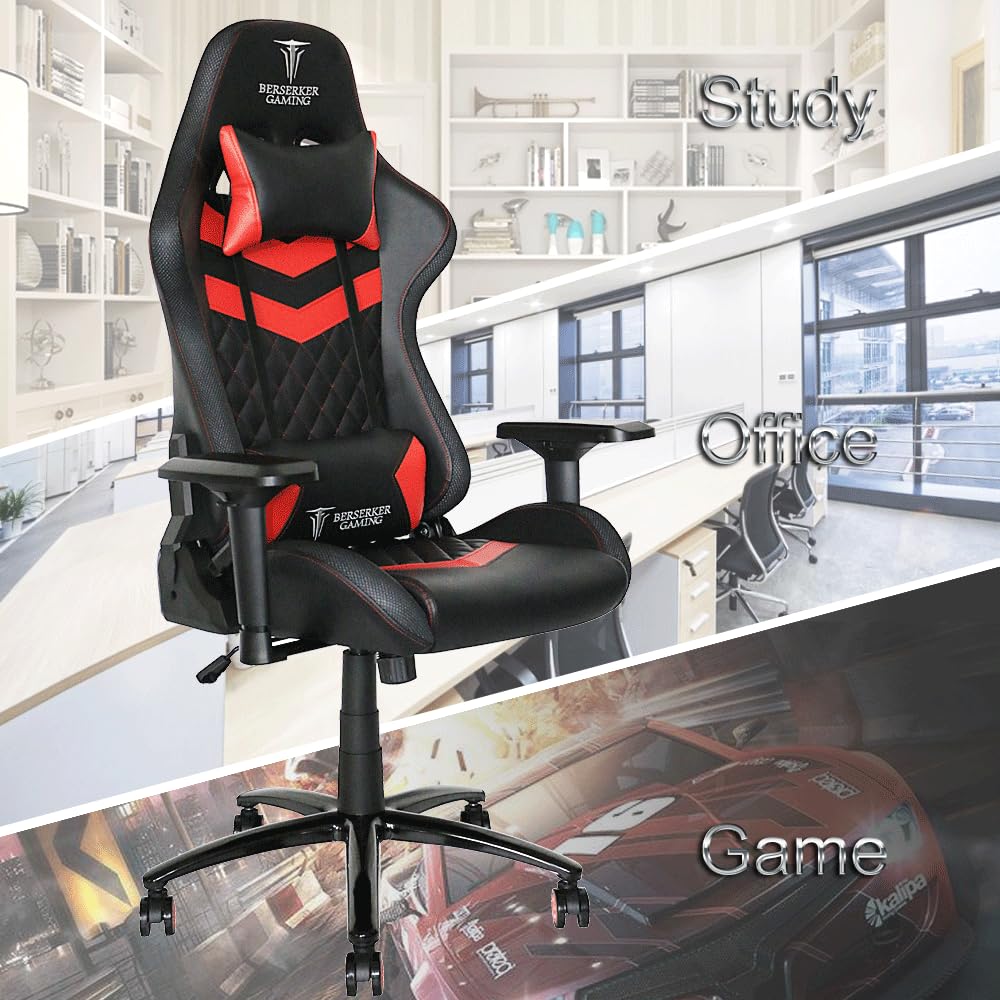 BERSERKER Silla Gaming Ergonómica, Respaldo Reclinable 180°, Base Metálica 70 cm, Capacidad 160 kg, Negro