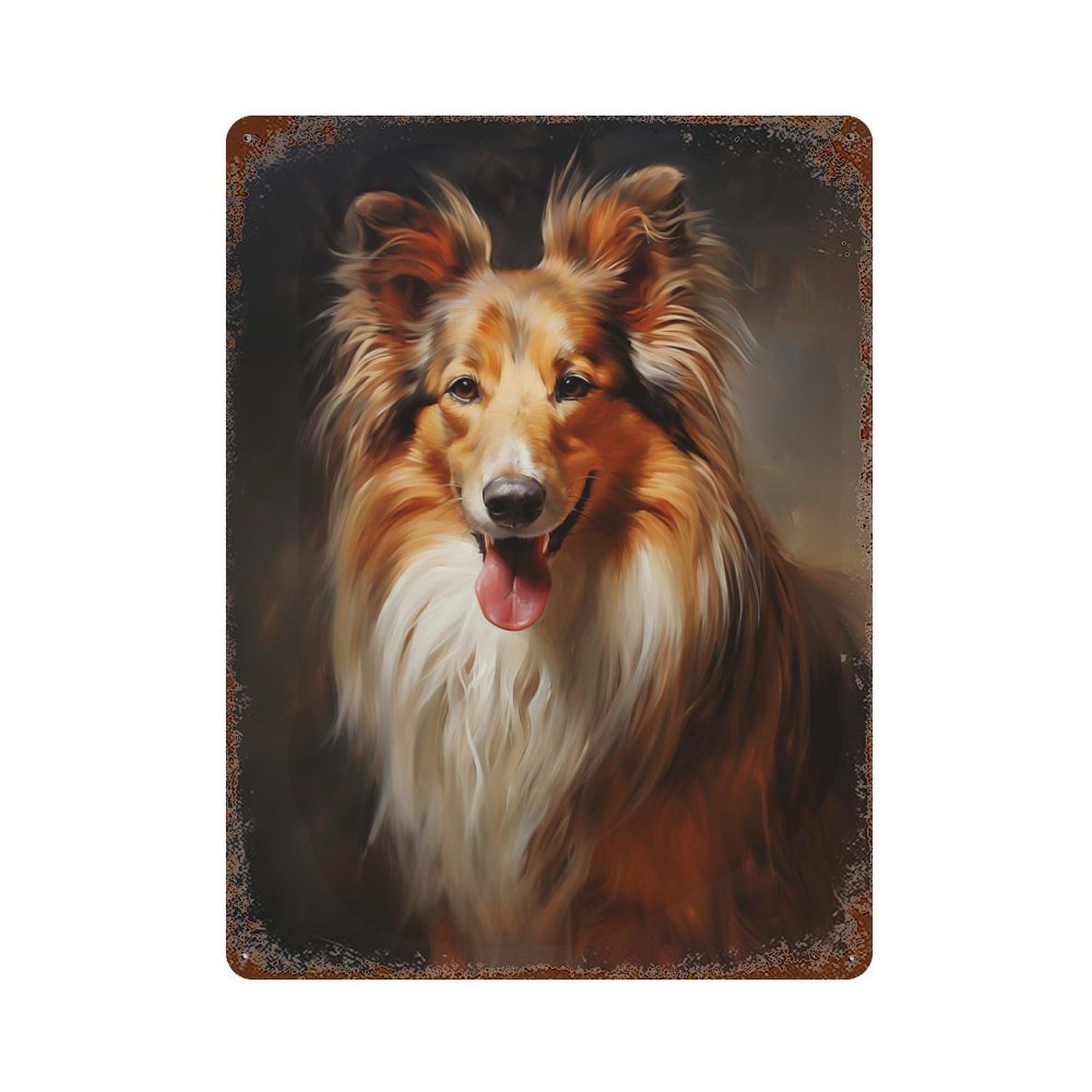 Rust Effect Shetland Sheepdog Retro Metal Sign 15.7"x11.8", Classic Wall Plaque for Cafe, Home Bar And Lounge Decor