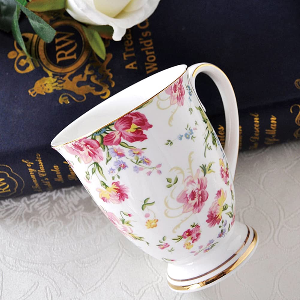 Juego de 4 tazas de porcelana de 312 ml, diseño floral de porcelana de hueso, té, agua, té, té, té, té, capuchino, hogar, cocina, oficina, regalo