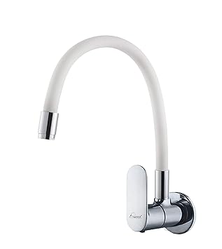 Aquieen Wall Mounted Sink Cock with Wall Flange & Flexible Spout (White)