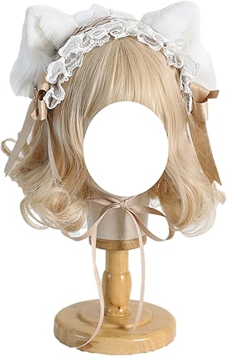 Sweet Lolita - Diadema para el cabello para mujeres y niñas, pelo sintético, orejas de gato, zorro, pinzas para el cabello de sirvienta, cosplay,