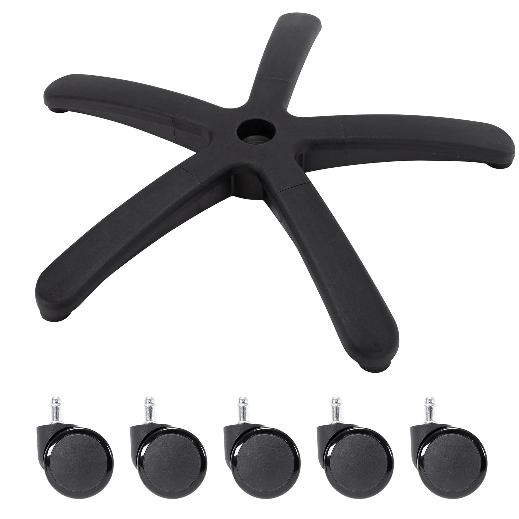 Frassie Base di ricambio per sedia da ufficio in nylon con 5 rotelle, 71 cm, resistente, colore: nero