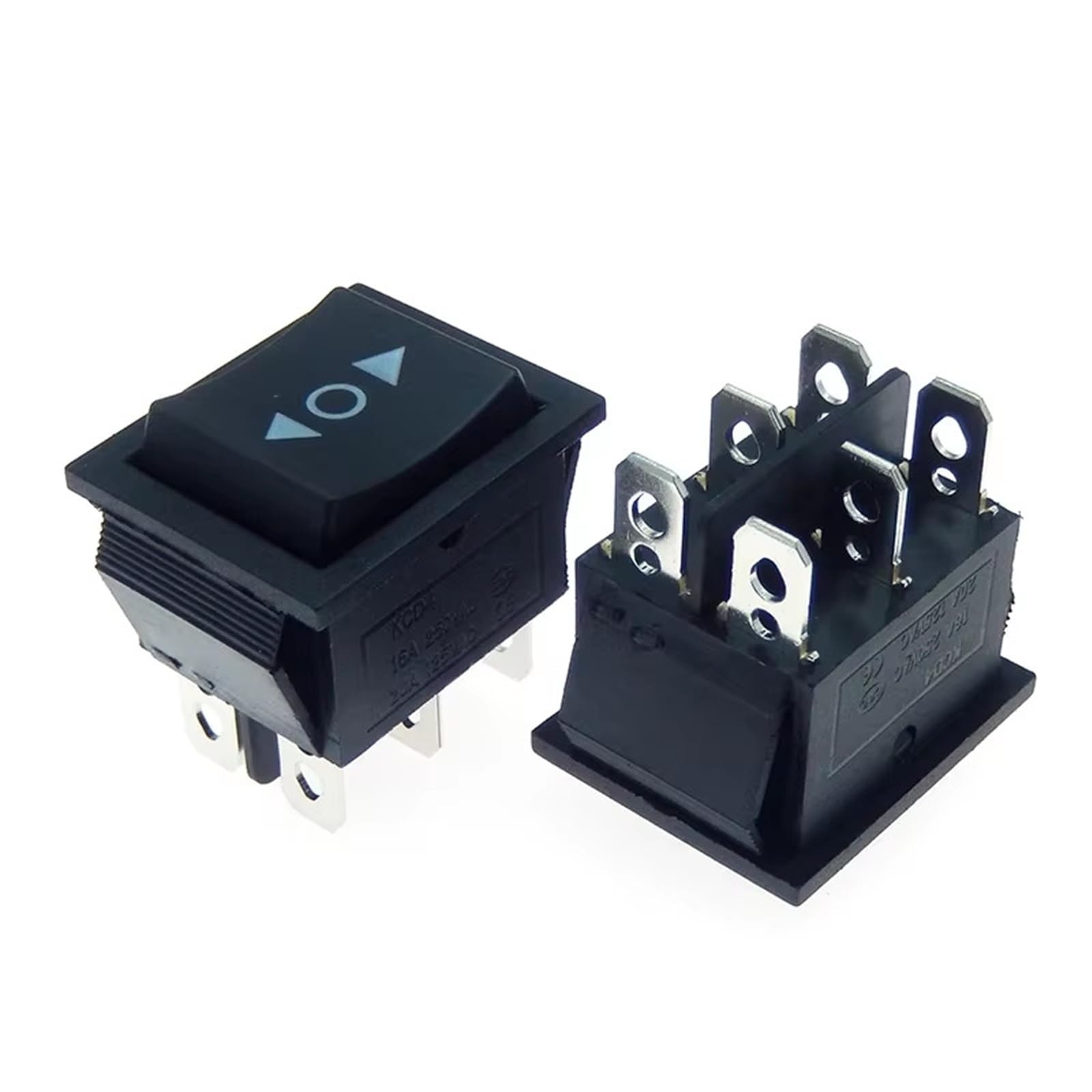 Czarny przełącznik kołyskowy KCD4 25 x 31 mm, 6-biegunowy, podwójny reset, 16 A 250 V, 20 A 125 V AC, automatyczny, 1 szt. (6-pinowy automatyczny reset)