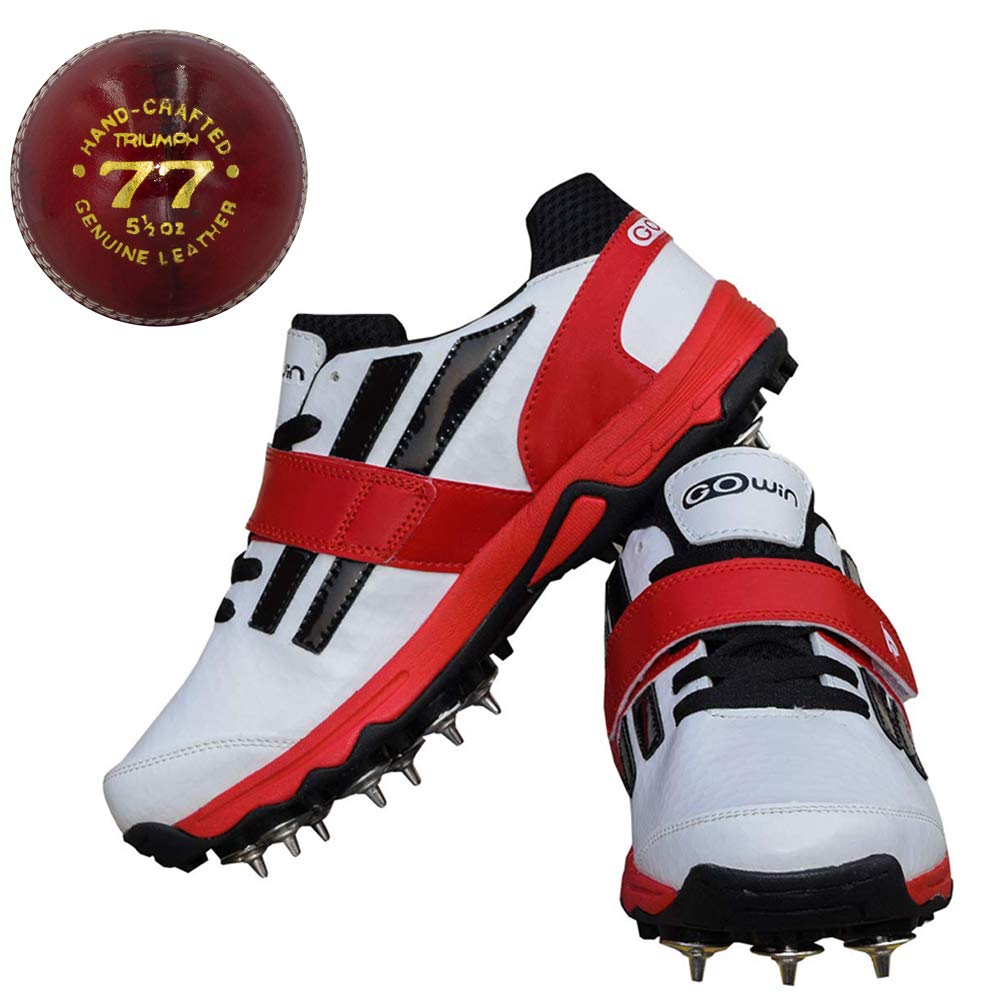 S-Pace White/red Cricket Shoes Size-5 with TR-77-R Cricket Leather Ball Veg Tanned Red-image-43